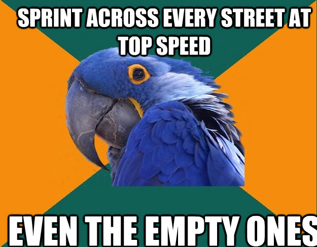 Sprint across every street at top speed even the empty ones - Sprint across every street at top speed even the empty ones  Paranoid Parrot