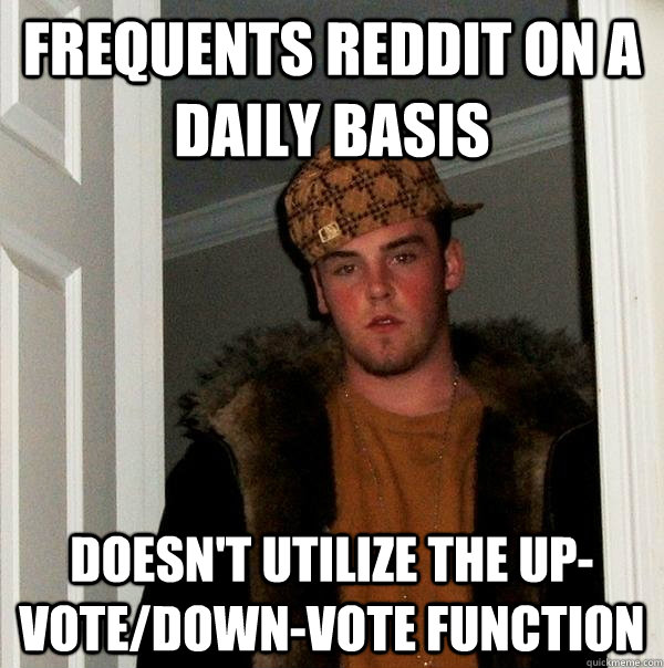 frequents Reddit on a daily basis doesn't utilize the up-vote/down-vote function  Scumbag Steve