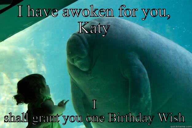 I HAVE AWOKEN FOR YOU, KATY I SHALL GRANT YOU ONE BIRTHDAY WISH Overlord Manatee