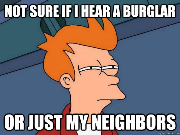 Not sure if I hear a burglar Or just my neighbors  Futurama Fry