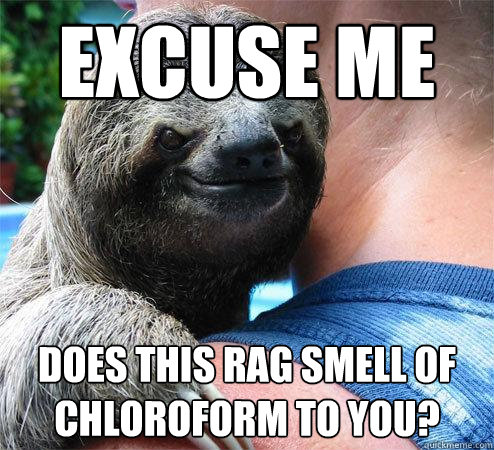 Excuse me Does this rag smell of chloroform to you?  Suspiciously Evil Sloth