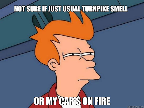 Not sure if just usual turnpike smell or my car's on fire  Futurama Fry