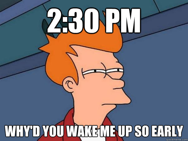 2:30 pm why'd you wake me up so early - 2:30 pm why'd you wake me up so early  Futurama Fry