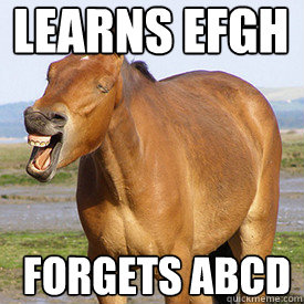 Learns EFGH Forgets ABCD  Confused horse