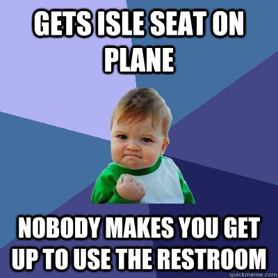 gets isle seat on plane Nobody makes you get up to use the restroom  Success Kid