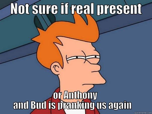     NOT SURE IF REAL PRESENT     OR ANTHONY AND BUD IS PRANKING US AGAIN    Futurama Fry