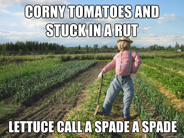 Corny tomatoes and 
stuck in a rut
 Lettuce call a spade a spade  Scarecrow