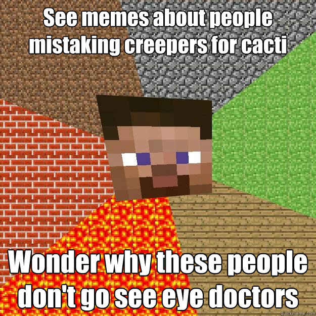 See memes about people mistaking creepers for cacti Wonder why these people don't go see eye doctors  Minecraft