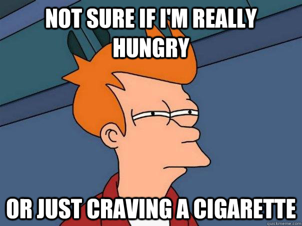 Not sure if i'm really hungry or just craving a cigarette  Futurama Fry