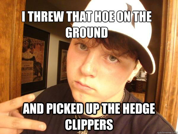 I threw that hoe on the ground  and picked up the hedge clippers  Suburban Gangster