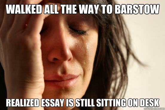 Walked all the way to barstow realized essay is still sitting on desk   First World Problems