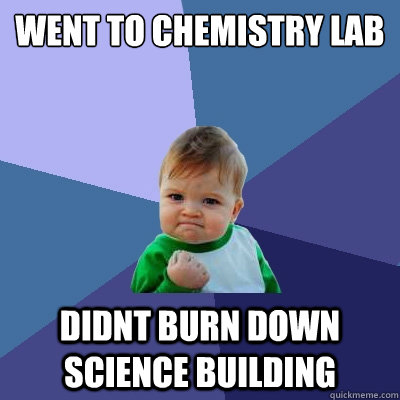 went to chemistry lab didnt burn down science building  Success Kid