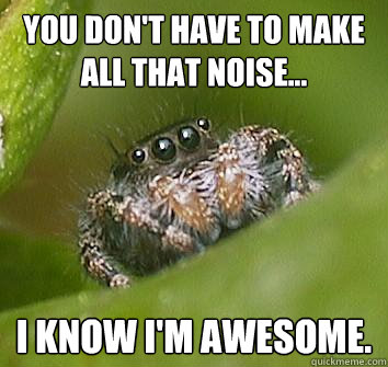 you don't have to make all that noise... i know i'm awesome.  Misunderstood Spider