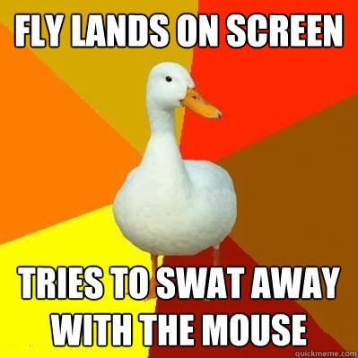 fly lands on screen tries to swat away with the mouse  Tech Impaired Duck