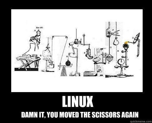 Linux Damn it, you moved the scissors again  Rube Linux