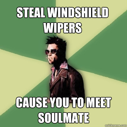 Steal windshield wipers Cause you to meet soulmate  Helpful Tyler Durden