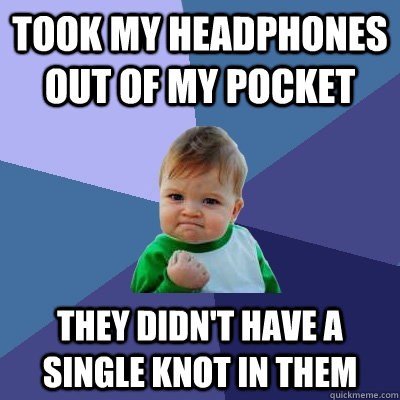 Took my headphones out of my pocket They didn't have a single knot in them  Success Kid