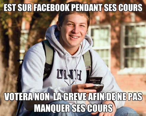 Est sur facebook pendant ses cours votera non à la greve afin de ne pas manquer ses cours  College Freshman