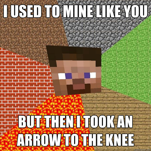 I used to mine like you But then I took an arrow to the knee  Minecraft