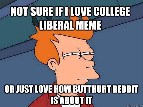 not sure if i love college liberal meme or just love how butthurt reddit is about it - not sure if i love college liberal meme or just love how butthurt reddit is about it  Futurama Fry