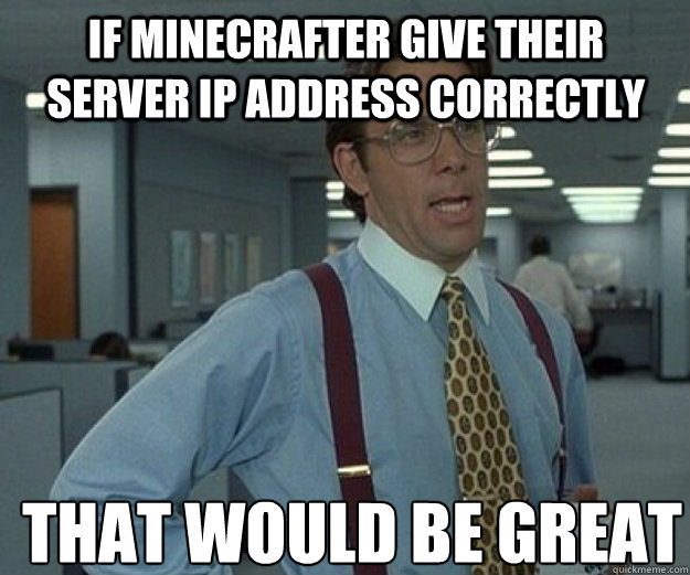 If Minecrafter give their server ip address correctly THAT WOULD BE GREAT  that would be great