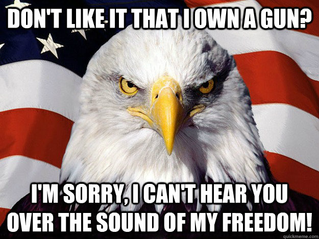 Don't like it that I own a gun? I'm sorry, I can't hear you over the sound of my freedom!  Evil American Eagle