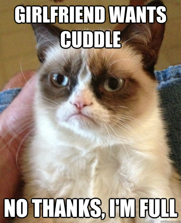 Girlfriend wants cuddle No thanks, I'm full   Grumpy Cat