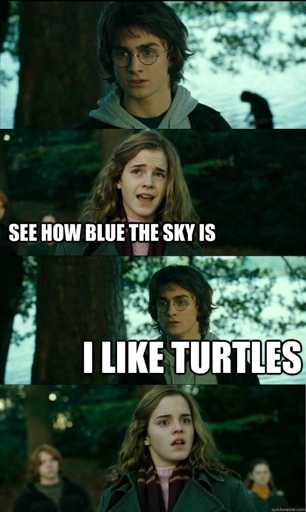  see how blue the sky is i like turtles  Horny Harry