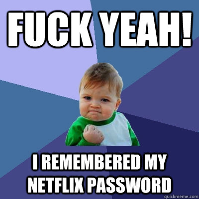 fuck yeah! I remembered my netflix password  Success Kid