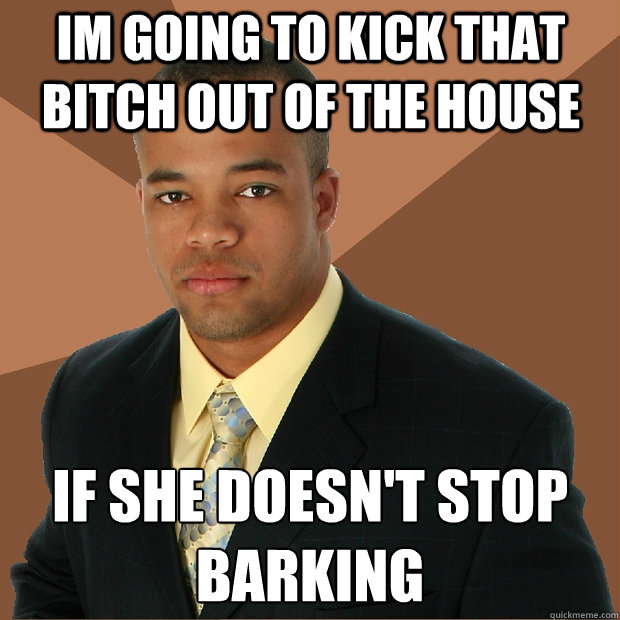 Im going to kick that bitch out of the house if she doesn't stop barking - Im going to kick that bitch out of the house if she doesn't stop barking  Successful Black Man