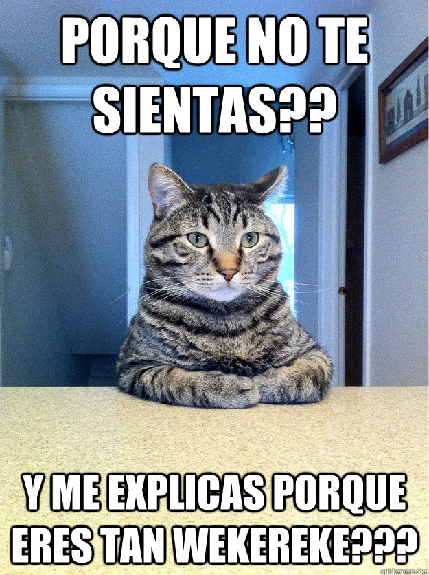 Porque no te sientas?? y me explicas porque eres tan wekereke???  Chris Hansen Cat