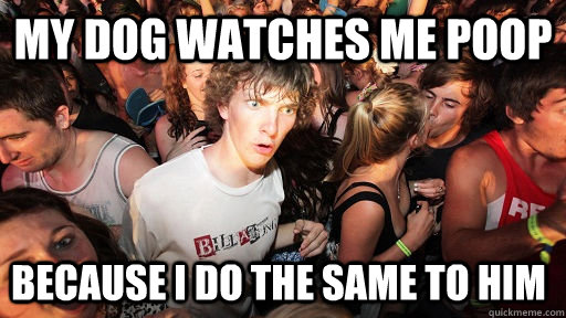 My dog watches me poop Because i do the same to him  Sudden Clarity Clarence