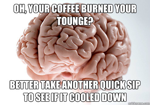 Oh, your coffee burned your tounge? Better take another quick sip to see if it cooled down   Scumbag Brain