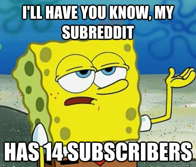 I'll have you know, my subreddit has 14 subscribers  Tough Spongebob