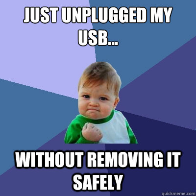 Just unplugged my
USB... Without removing it safely  Success Kid