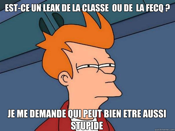 EST-CE UN LEAK DE LA CLASSE  OU DE  LA FECQ ? JE ME DEMANDE QUI PEUT BIEN ETRE AUSSI STUPIDE  Futurama Fry