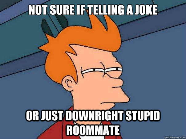 Not sure if telling a joke Or just downright stupid roommate  Futurama Fry