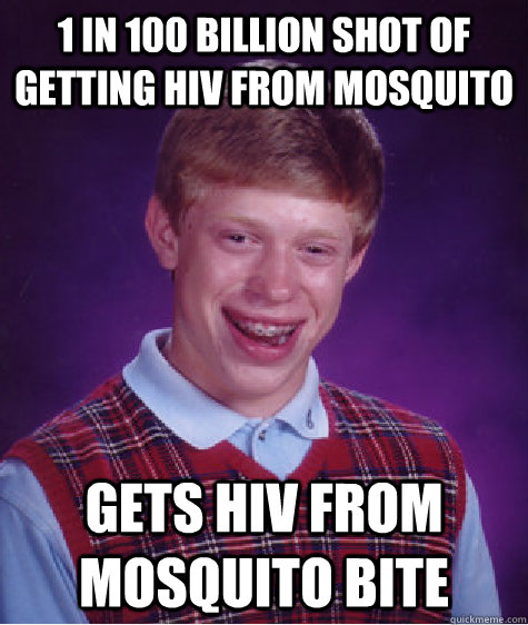 1 in 100 billion shot of getting hiv from mosquito gets hiv from mosquito bite - 1 in 100 billion shot of getting hiv from mosquito gets hiv from mosquito bite  Bad Luck Brian