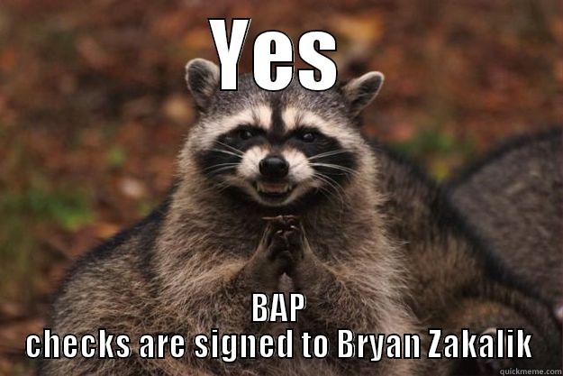 YES BAP CHECKS ARE SIGNED TO BRYAN ZAKALIK Evil Plotting Raccoon