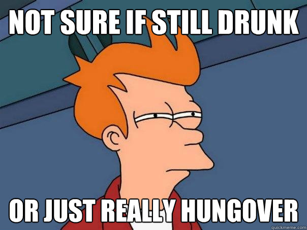 not sure if still drunk or just really hungover  Futurama Fry