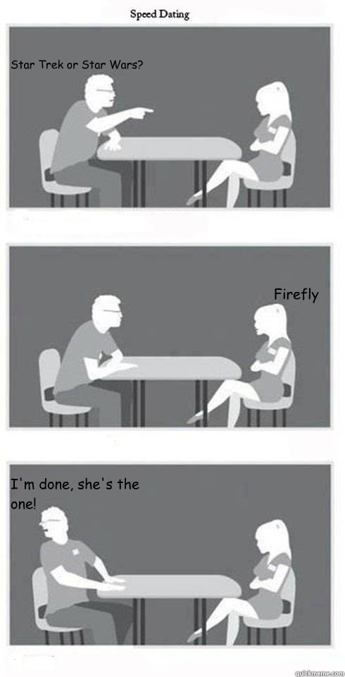 Star Trek or Star Wars? Firefly I'm done, she's the one!  Speed Dating