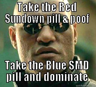 TAKE THE RED SUNDOWN PILL & POOF TAKE THE BLUE SMD PILL AND DOMINATE Matrix Morpheus