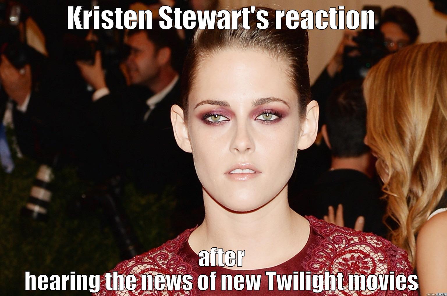 KRISTEN STEWART'S REACTION AFTER HEARING THE NEWS OF NEW TWILIGHT MOVIES Misc