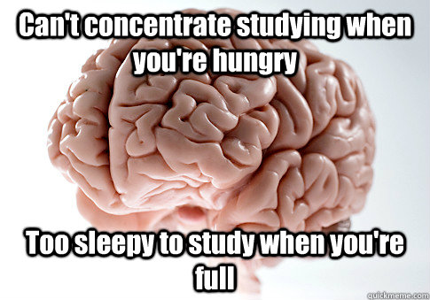 Can't concentrate studying when you're hungry Too sleepy to study when you're full - Can't concentrate studying when you're hungry Too sleepy to study when you're full  Scumbag Brain