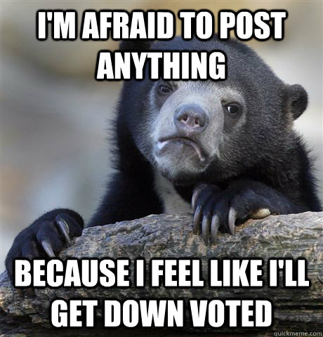 I'm afraid to post anything because i feel like I'll get down voted  Confession Bear