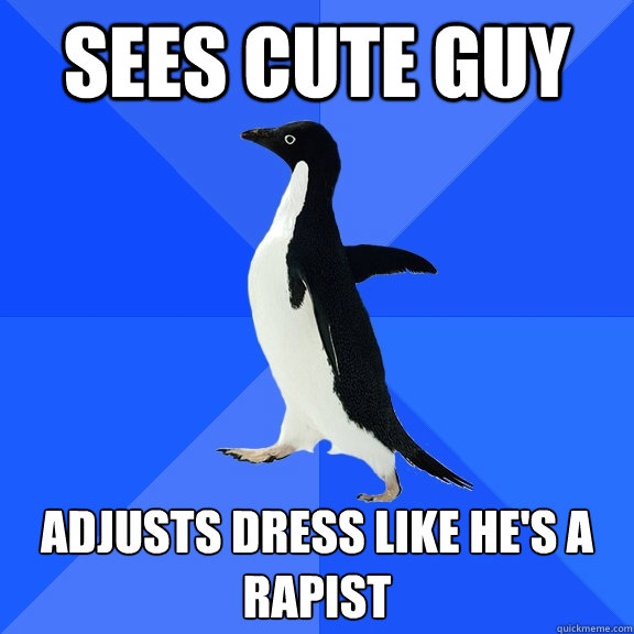 Sees cute guy adjusts dress like he's a rapist  Socially Awkward Penguin