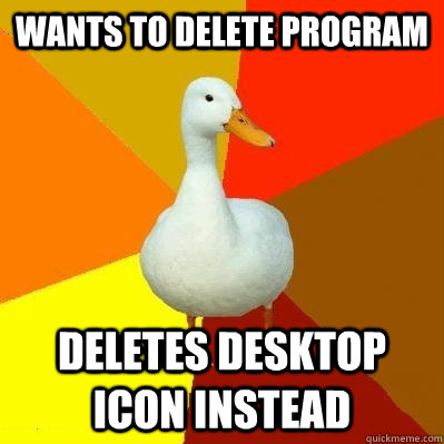 wants to delete program deletes desktop icon instead   Tech Impaired Duck