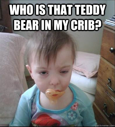 Who is that teddy bear in my crib?   Party Toddler