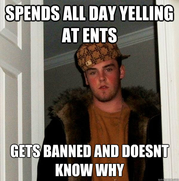 Spends all day yelling at ents gets banned and doesnt know why - Spends all day yelling at ents gets banned and doesnt know why  Scumbag Steve