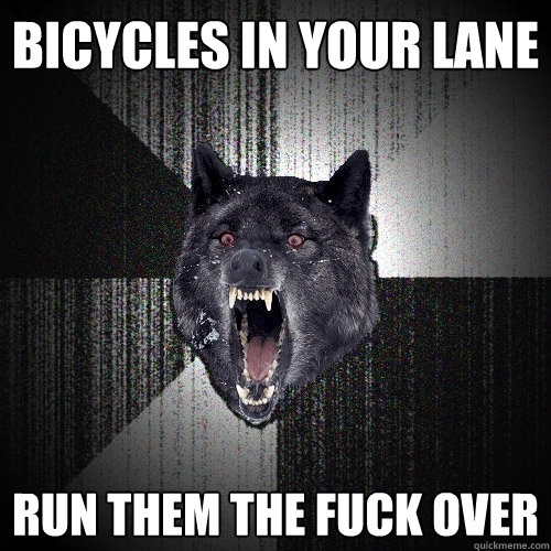 bicycles in your lane run them the fuck over  Insanity Wolf